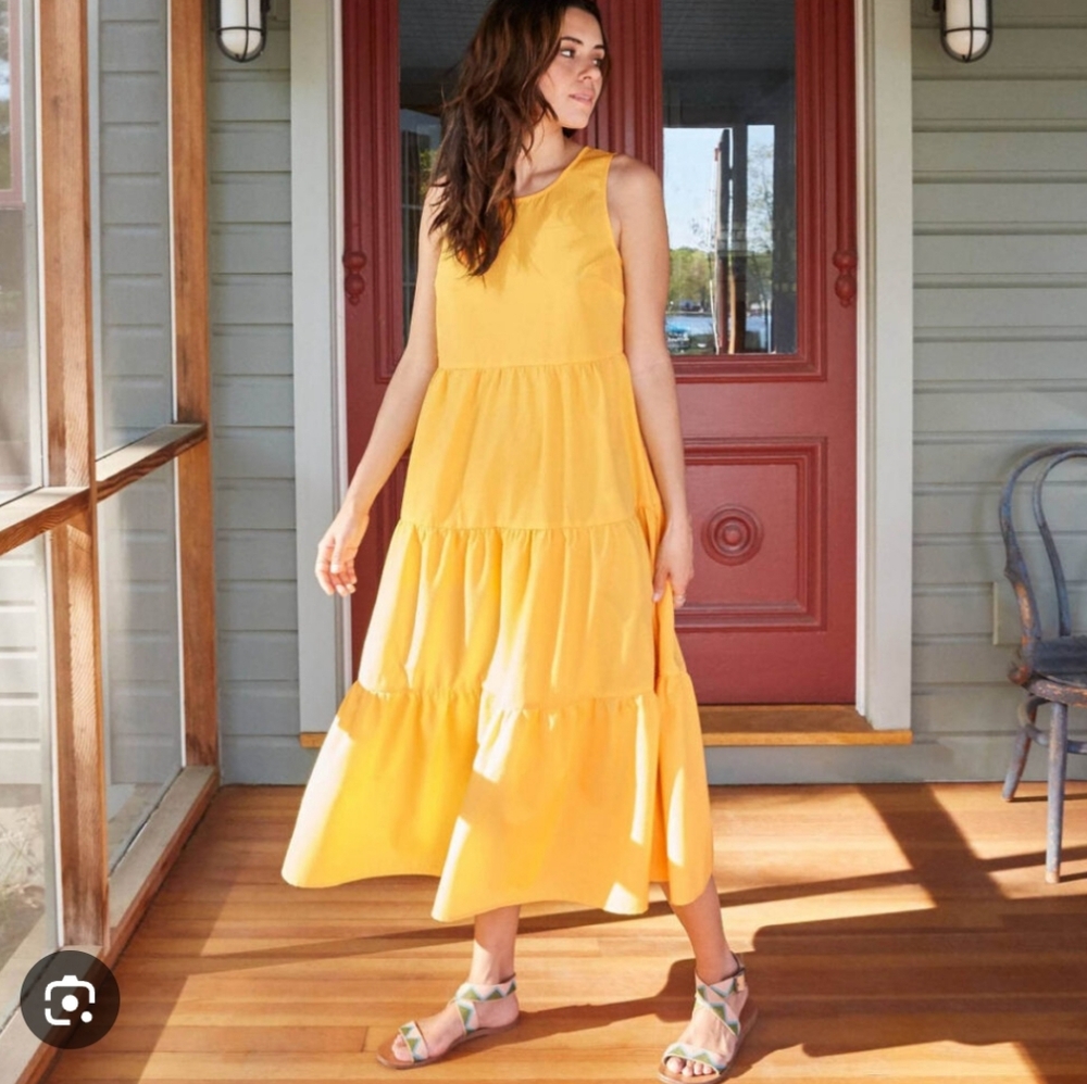 New House of Harlow 1960 Sunflower Yellow Tiered Midi Dress